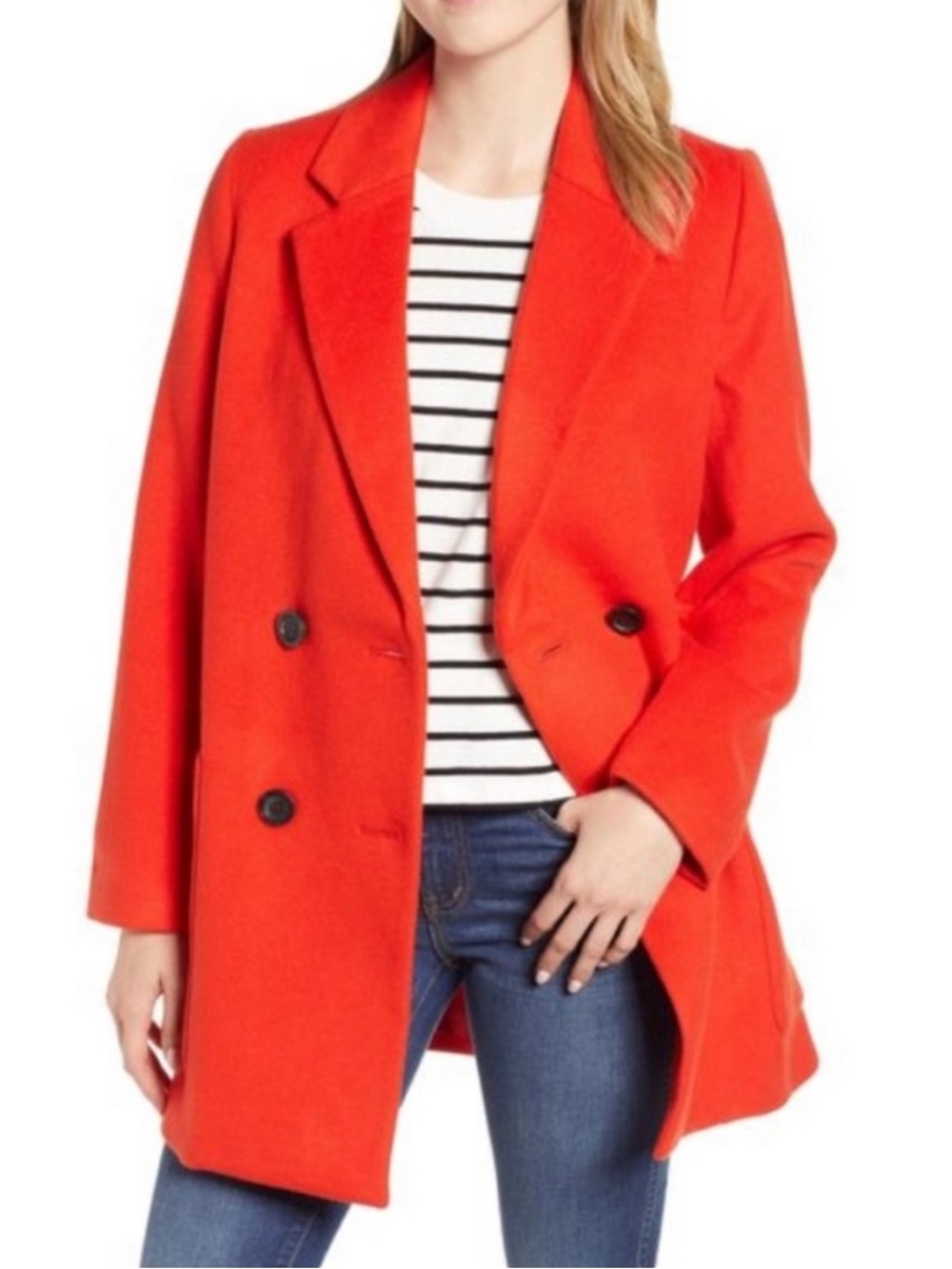 Madewell Hollis Orange Double Breasted Wool Blend Coat
